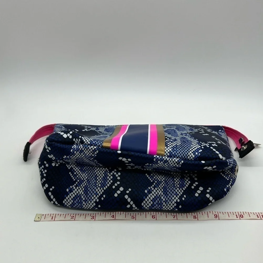TAYLOR GRAY SARAH LARGE CARRYALL COSMETICS BAG BLUE SNAKESKIN PATTERN NWT